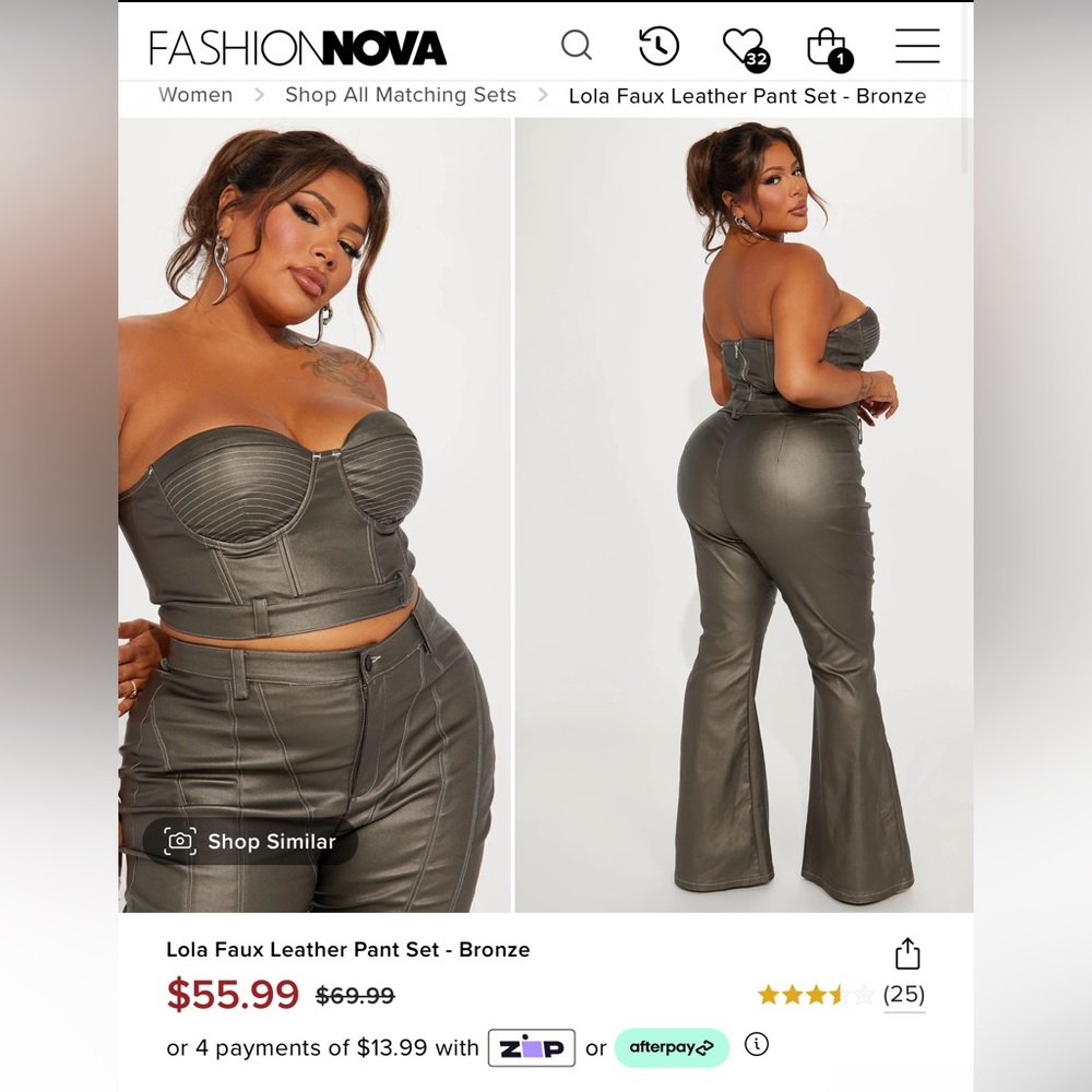 Brand New Faux Leather Pants Set - Bronze